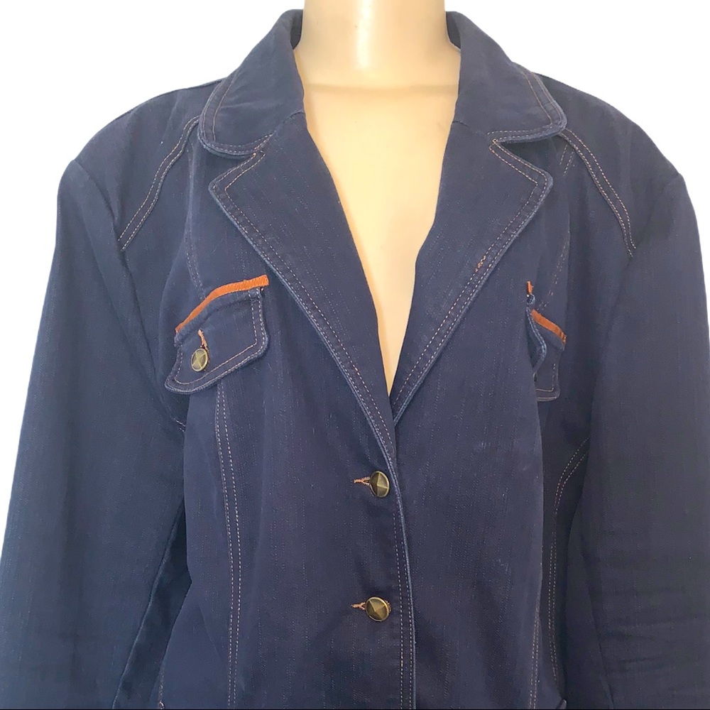 Allison Daley Oversized 80’s Style Denim Navy Blue Jean Jacket Contrast Stitch